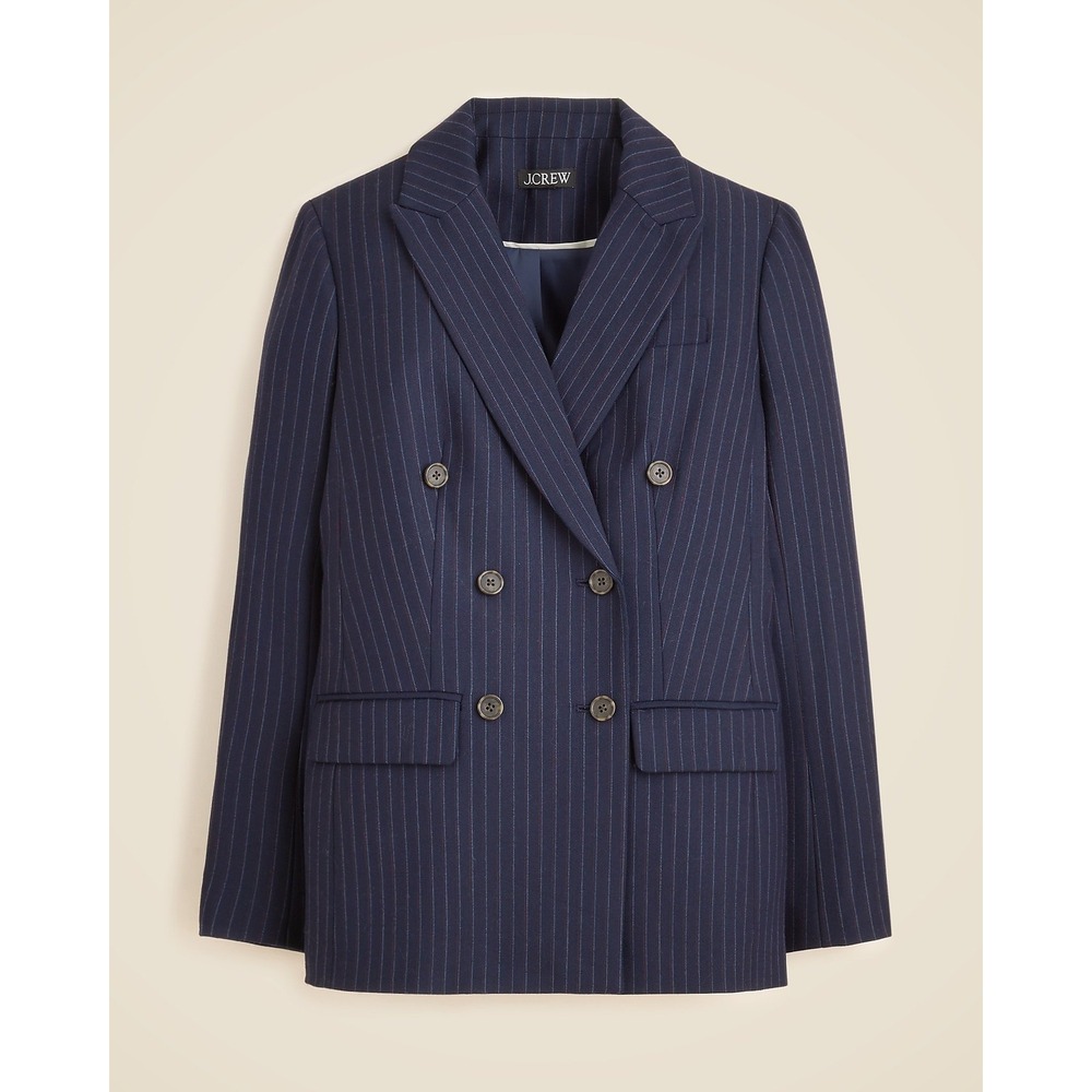 J.Crew Womens Navy Pinstripe Double Breasted Wool Blend Blazer Jacket Size 6